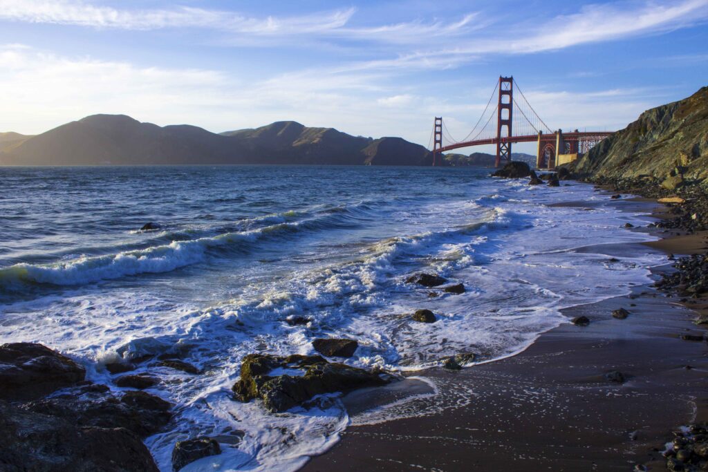 view of the ocean under the Golden Gate bridge
